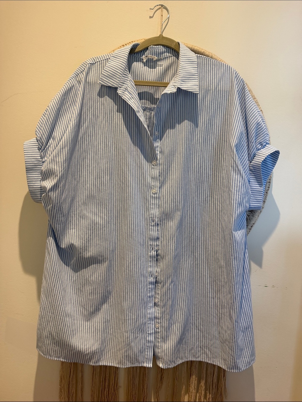 day + moon Women’s Light Blue & White Striped Button-Up Shirt or Dress ~ small